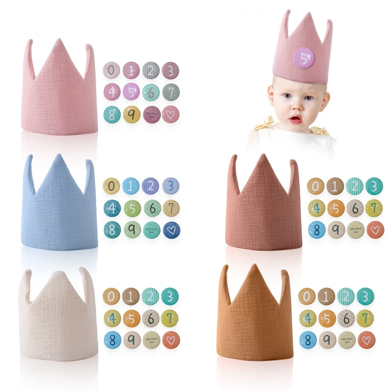 Newborn Photography Accessories Birthday Crown Removable Badge Costume cotton hat for Babies Photography Custom Age Baby Stuff