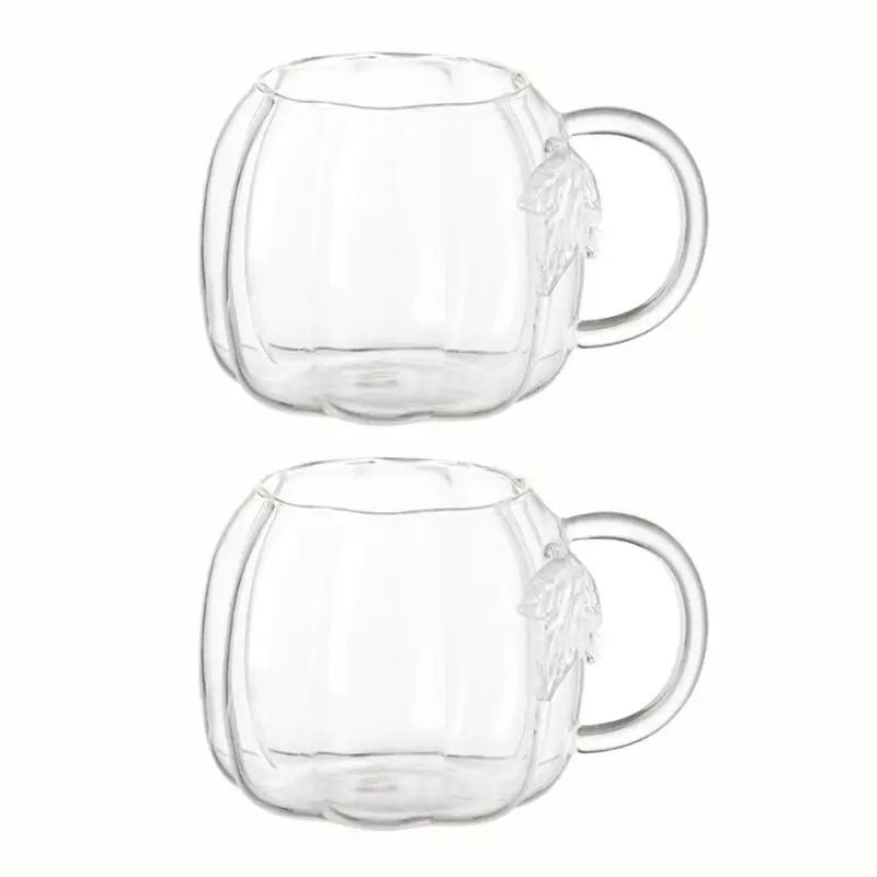 E8BD Borosilicate Cup Set of 2 Pumpkin Mugs with Detail for Hot Coffee Use