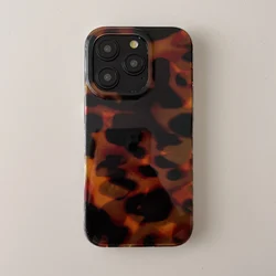 Korean INS Amber & Tortoiseshell Pattern Double Layers Fashion Phone Case for iPhone 17 16 15 14 13 Pro Max Back Phone Cover