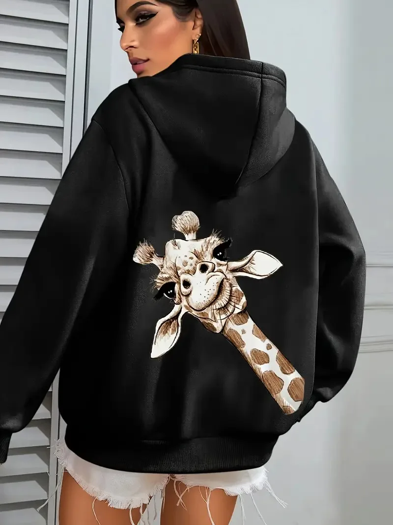 

Giraffe Graphic Printing Autumn and Winter Cotton Men's and Women's Hoodies Outdoor Street Sports Training Brand Trendy Clothing