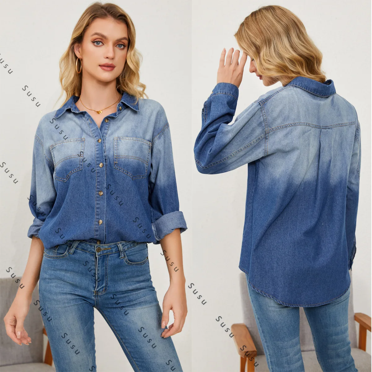 

2025 новая европейская и американская женская модная повседневная однобортная джинсовая куртка с лацканами 36