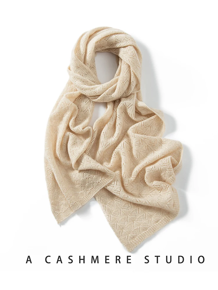 Ladies' Pure Cashmere Jacquard Scarf Hollow Out Design Warm Fashionable Versatile Women's Scarf Supports Material Replacement