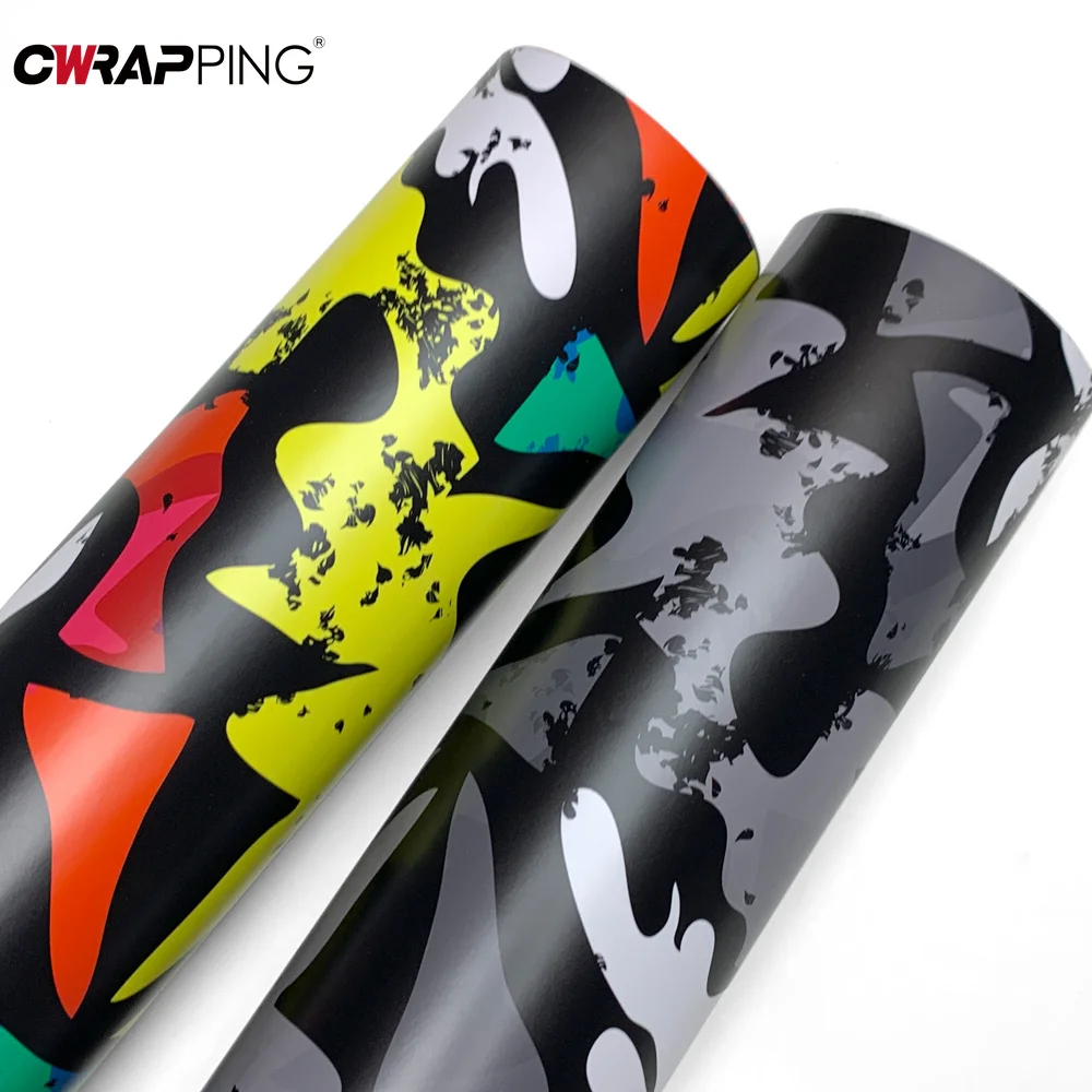 Psychedelische Graffiti-Camo-Vinylfolie mit Luftfreisetzung, PVC, wasserdicht, UV-beständig, für Auto, Motorrad, Roller, Skateboard, DIY-Dekoration, Autoaufkleber