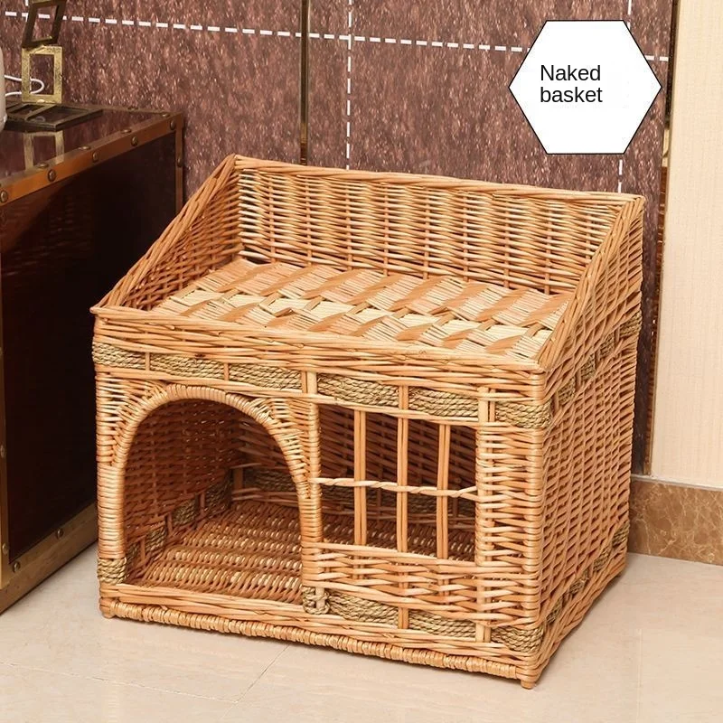 HONEY PET Universal Summer Cool Rattan Cat Nest Double Layer Cage House Villa Nest Accessories All-Season Summer Cat Accessories