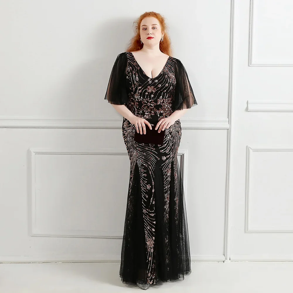 Robe de soirée sirène en tulle à paillettes pour femmes, robe longue noire, robes de soirée formelles, grande taille, tout ce qui est en stock, luxe, 2023