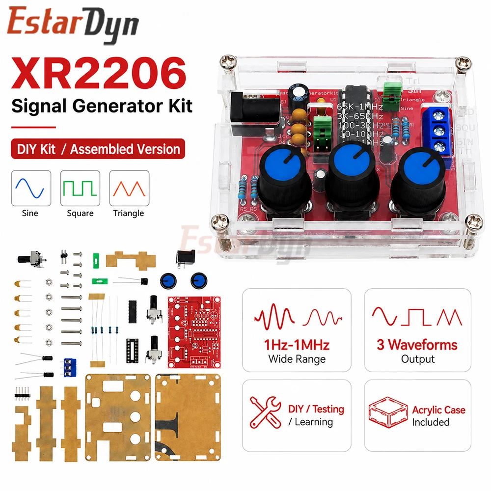Estardyn XR2206 Function Signal Generator Board 1Hz-1MHz Adjustable Waveform Module for Electronics DIY Experiments