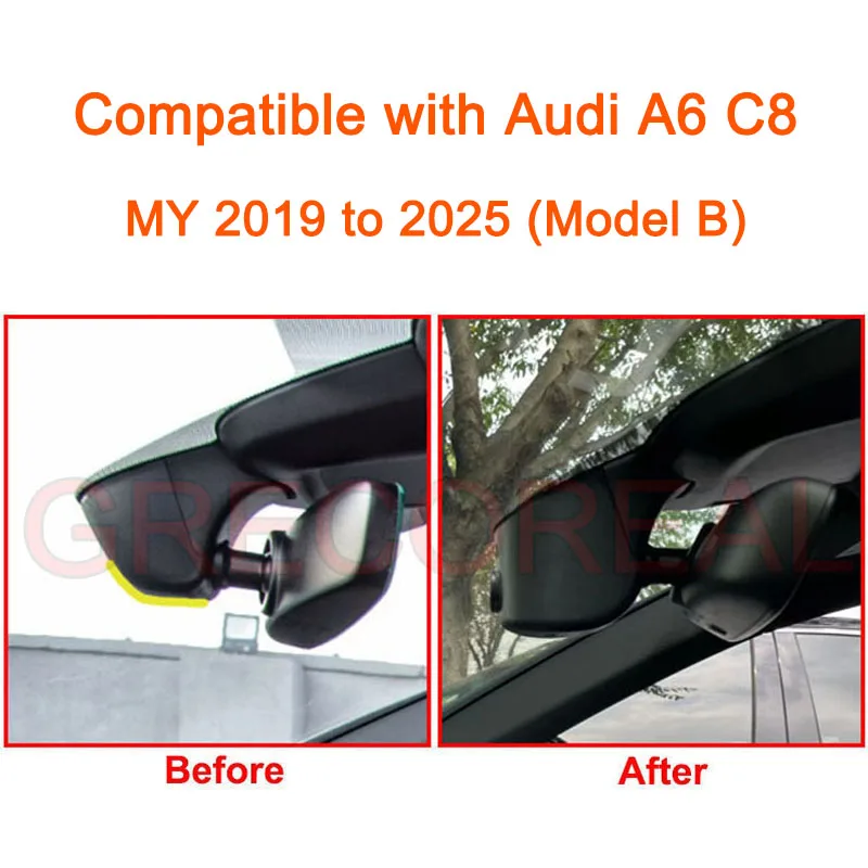 GRECOREAL 4K Dash Cam Voor en Achter 2160P WiFi Auto Dual Dashcam APP Controle Gemakkelijk te installeren Plug Play Compatibel met Audi A6 C8