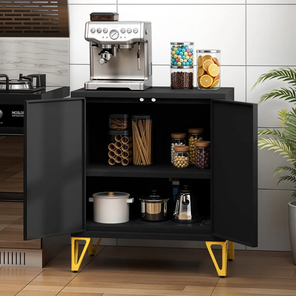

Fluted Metal Buffet Cabinet Sideboard Cabinet w/ Magnetic Doors Adjustable Shelf