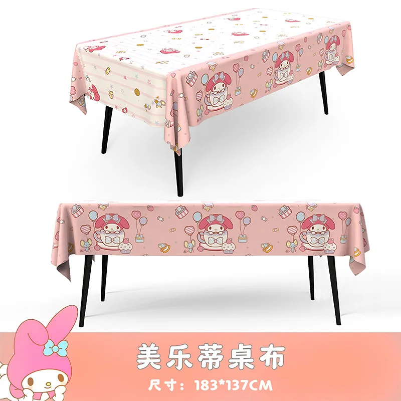 Sanrio Birthday Party Tablecloth Oil-proof Waterproof Atmosphere Sense Cartoon Melody Disposable Tablecloth Decoration