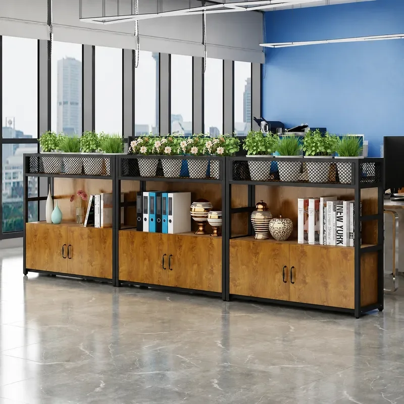 Customizable Wholesale Office Desk Screen Partition with Flower Slot Low Cabinet File Storage Wrought Iron Rack Locker