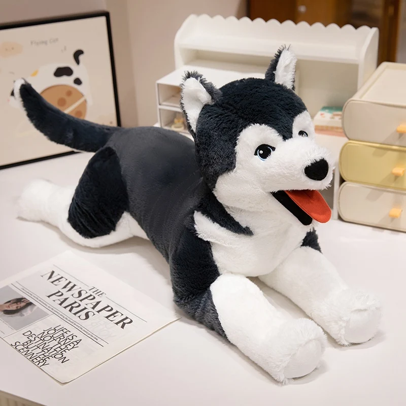 Adorable Lifelike Happy Black Husky Plush Toys Soft Handmade Husky Plush Doll Pretty Accompany Doll Lovely Birthday Gift To Kids