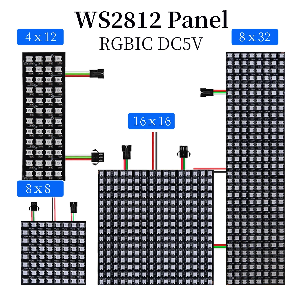 WS2812 RGBIC Addressable Led Module Matrix Screen 8ｘ8 4ｘ12 16ｘ6 8ｘ32 LED Digital Flexible Programmable Panel Light DC5V 1-10PCS