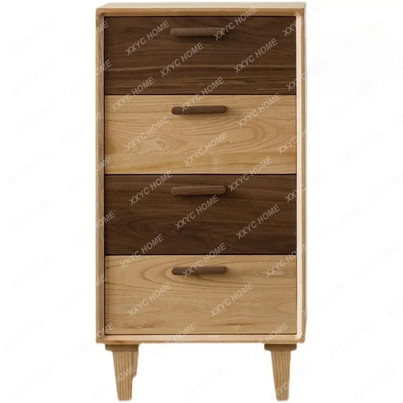 Solid Wood Chest Storage Cabinet Wabi Sandy Wind Small Apartment Living Room Modern Simple High-end Black Walnut Cabinet