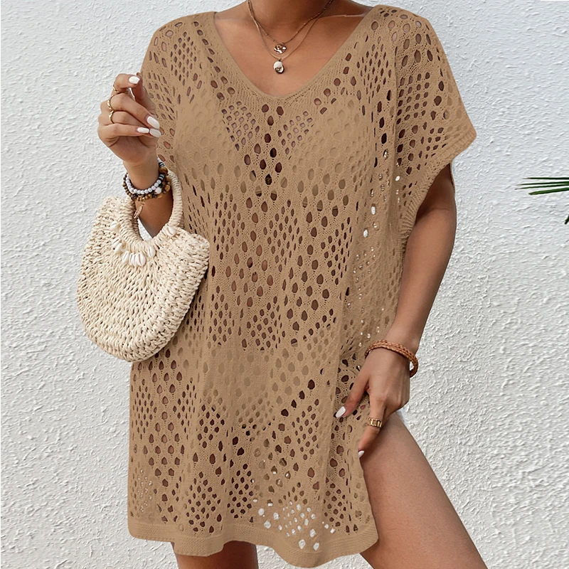 W nowym stylu Knitting drążą luźne stroje kąpielowe Cover Up damski strój kąpielowy na plaży bluza z filtrem przeciwsłonecznym modne osłony do bikini