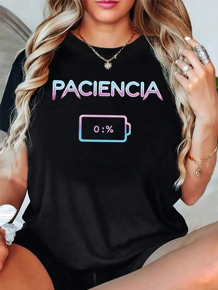 2026 Fashion New Arrival Women Crew Neck Short Sleeve T-Shirt, Patience 0% Letter Graphic Print Casual Daily Outfit Holiday Basic Top T-Shirt