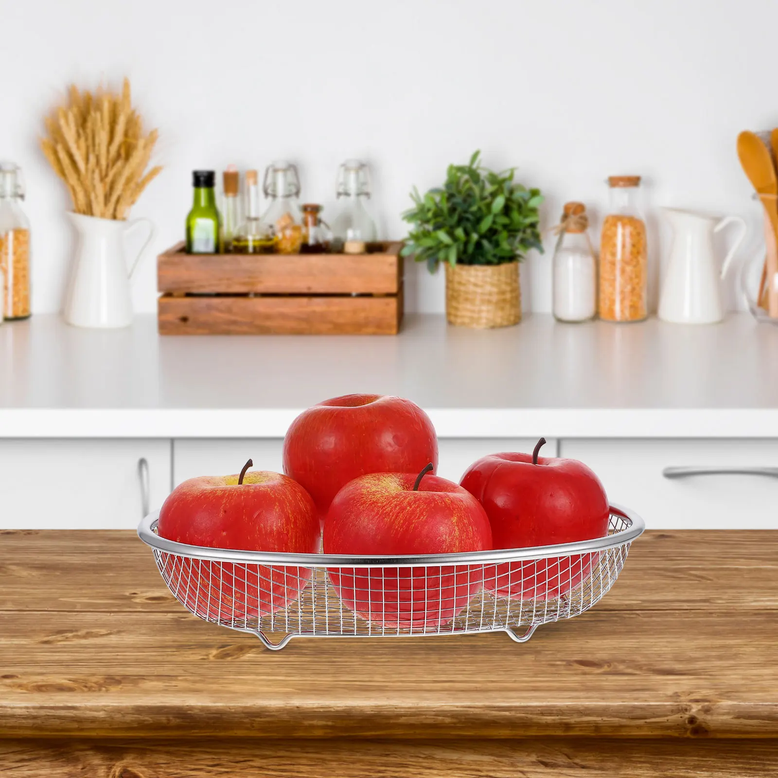 Stainless Steel Oval Basket Kitchen Mesh Strainer Food Drainer for Fruits Vegetables Bread Multipurpose Space Saving Easy Clean