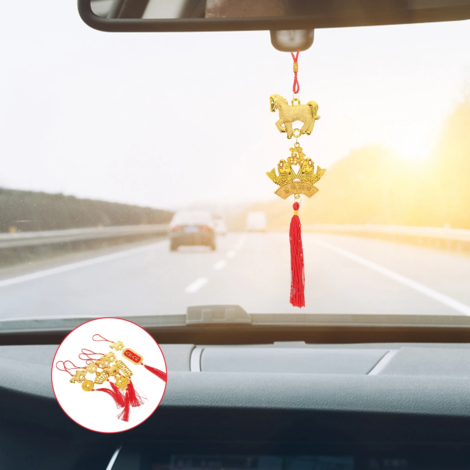 6 قطعة سنة الحصان 2026 شرابة قلادة السنة الصينية الجديدة زينة لسيارة مرآة الرؤية الخلفية مهرجان الربيع زودياك حلية #2