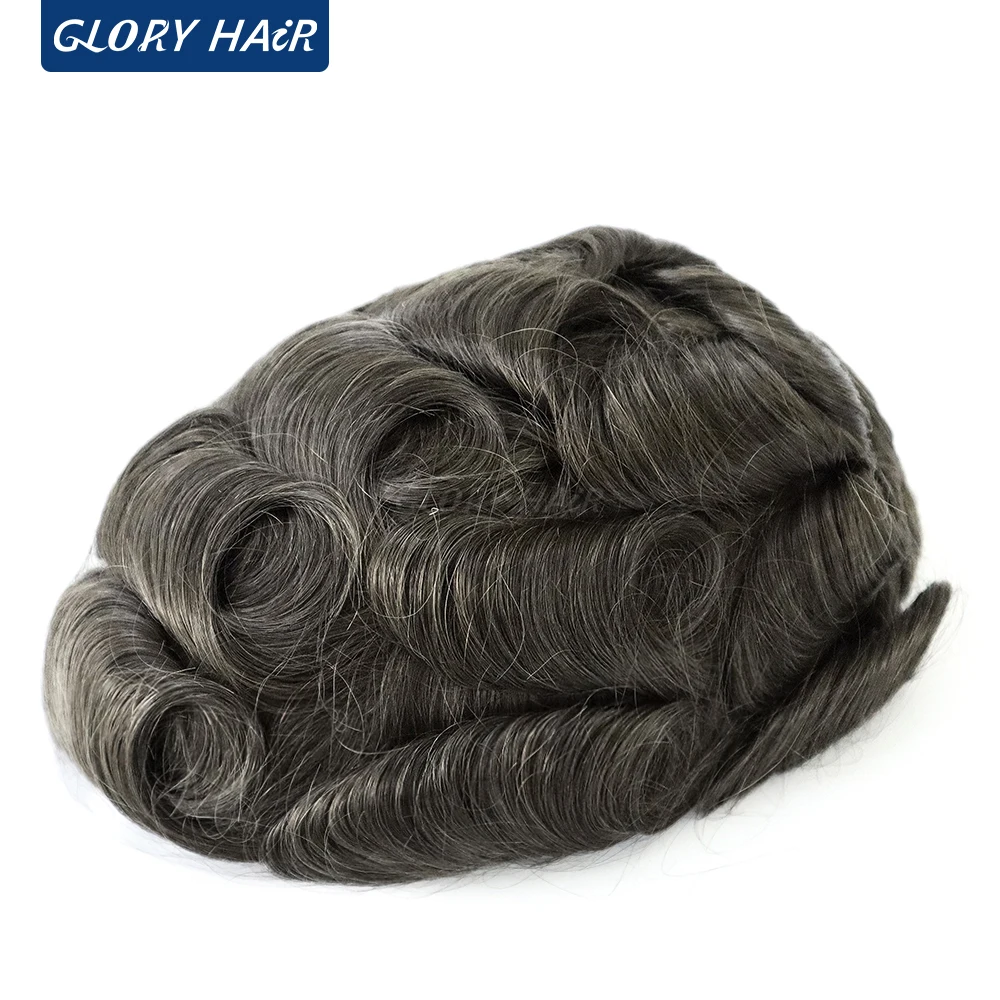 TSV - 0.08 - 0.10 ملم شعر مستعار رقيق شعر بشري هندي بدلة رجل جميع شعر مستعار بحلقة على شكل حرف V للعقل #5