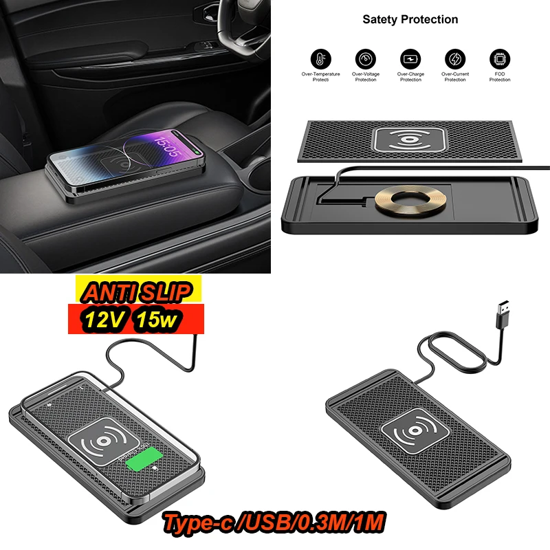 

15W Wireless Charger Car Fast Charger Non Clip Pad for IPhone 14 13 12 11 Pro Max Samsung Xiaomi AirPods Phone Charging Stand