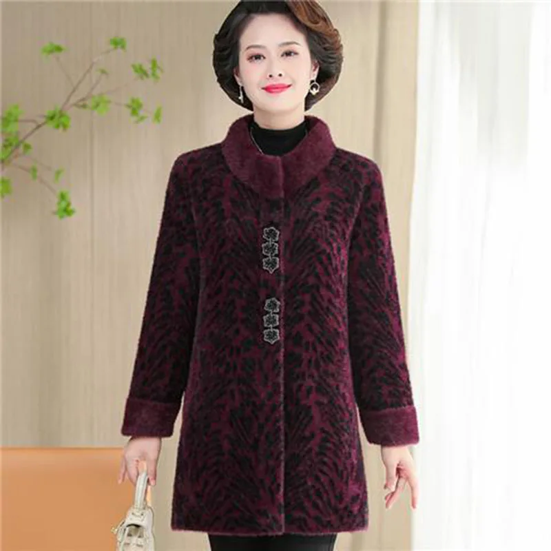 2022 New Autumn Winter Korean Women Woolen Cloth Jacket Female Middle Aged Mid Long Lmitation Mink Velvet Coat Ladies Coats Tops