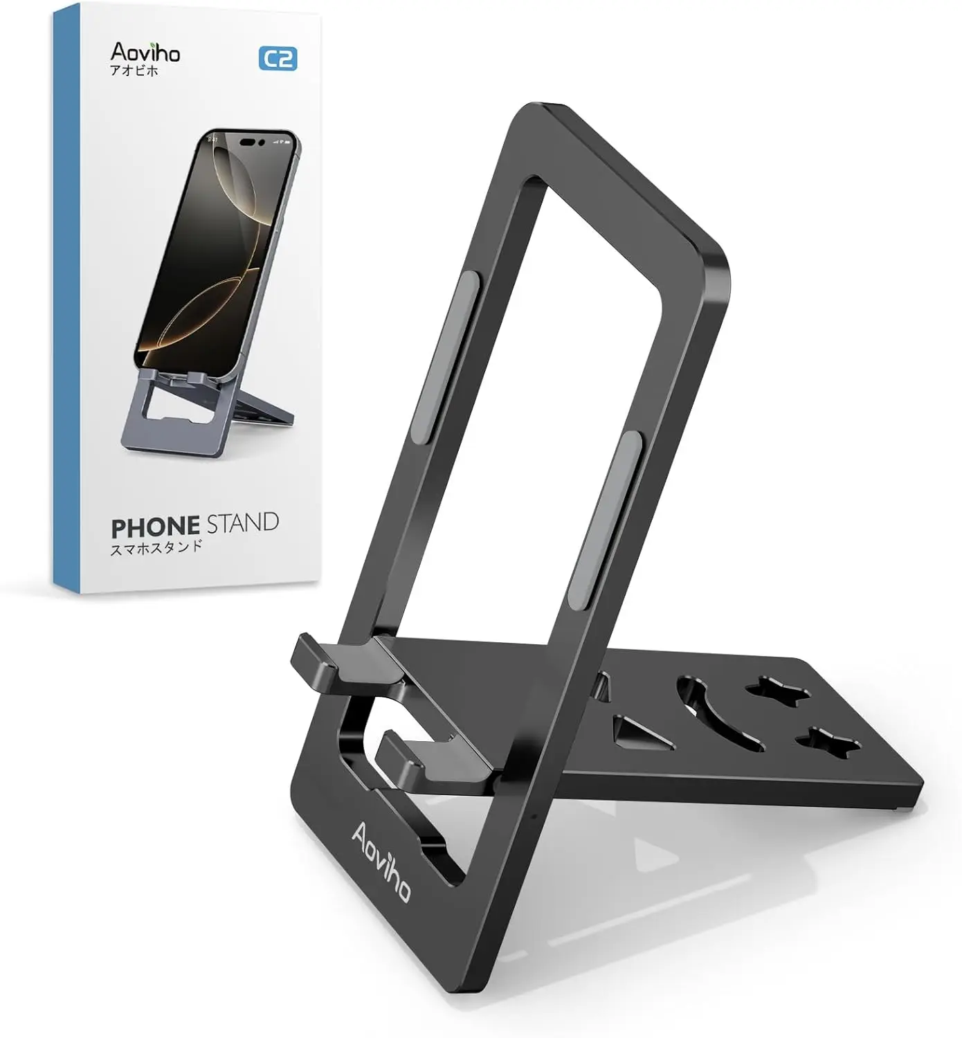 

Ultra-Thin Foldable Aluminum Phone Stand, Portable Holder for iPhone & All 3.7-7" Devices, Black