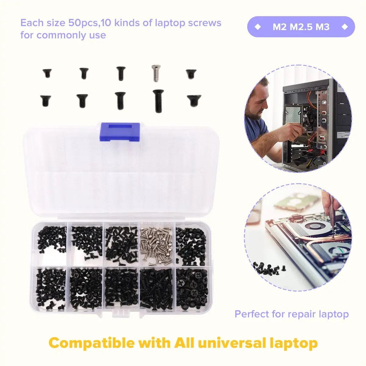 A46U 500Pcs M2 M2.5 M3 Laptop Notebook Computer Kit Set for Gateway