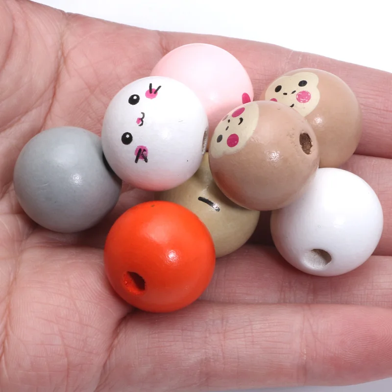 10pcs/lot 18mm Cute Animals Wooden Beads Round Spacer Wood Loose Beads For Diy Bracelet Necklace Jewelry Making Home Decoration