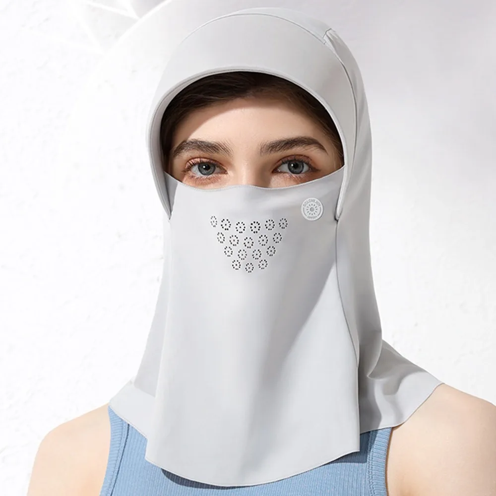 

Adjustable Full Face Visor Hat Sunscreen UV Protection Ice Silk Mask with Hair Hole Solid Color Sun Protection Mask Fishing