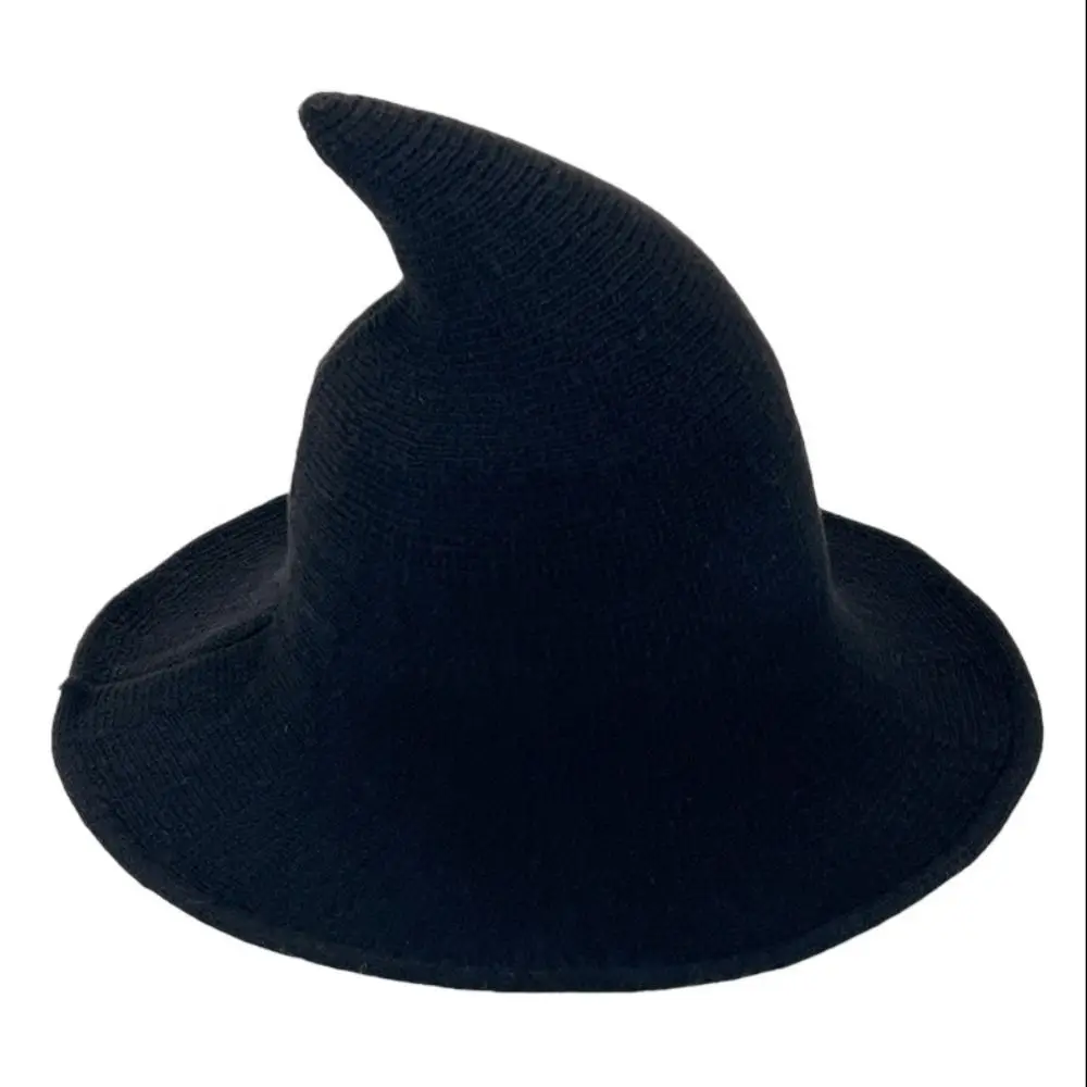 Wool Knit Halloween Witch Hat Solid Color Pointed Design Party Hat High Quality Foldable Halloween Party Hat Cosplay Decoration