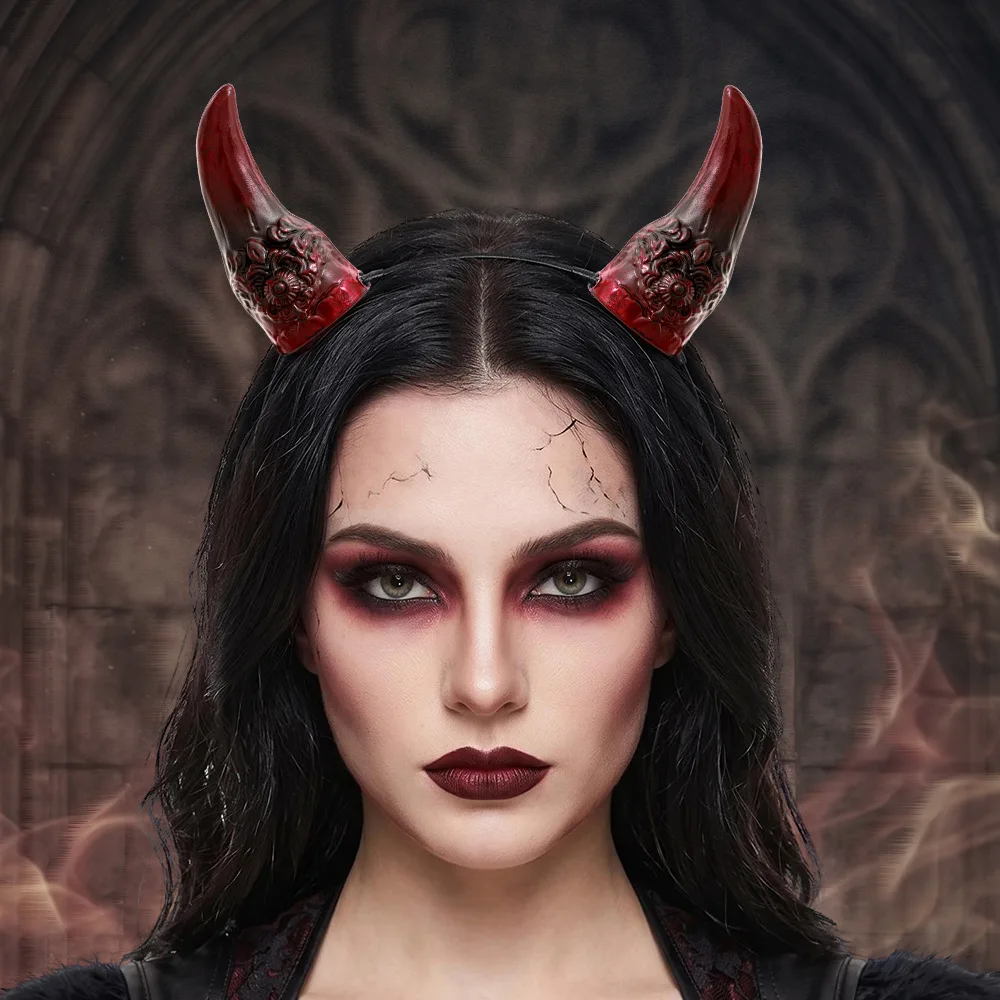 Gothic Devil Ox Horn Headband Demon Horns Hair Hoop Halloween Cosplay Costume Headwear Party Fancy Dress Women Hair Accessory