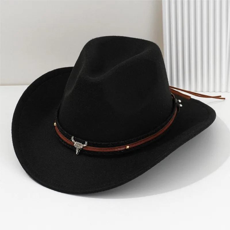 Men's and women's unisex soft woolen felt hats three-dimensional brown belts luxurious fashionable