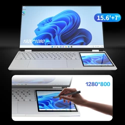 15.6'+7' Dual Touch Laptop Intel N95 Core i7-8500U Notebook Windows11 Ultra-thin 32GB RAM 2TB SSD 1920x1080 Original Keyboard