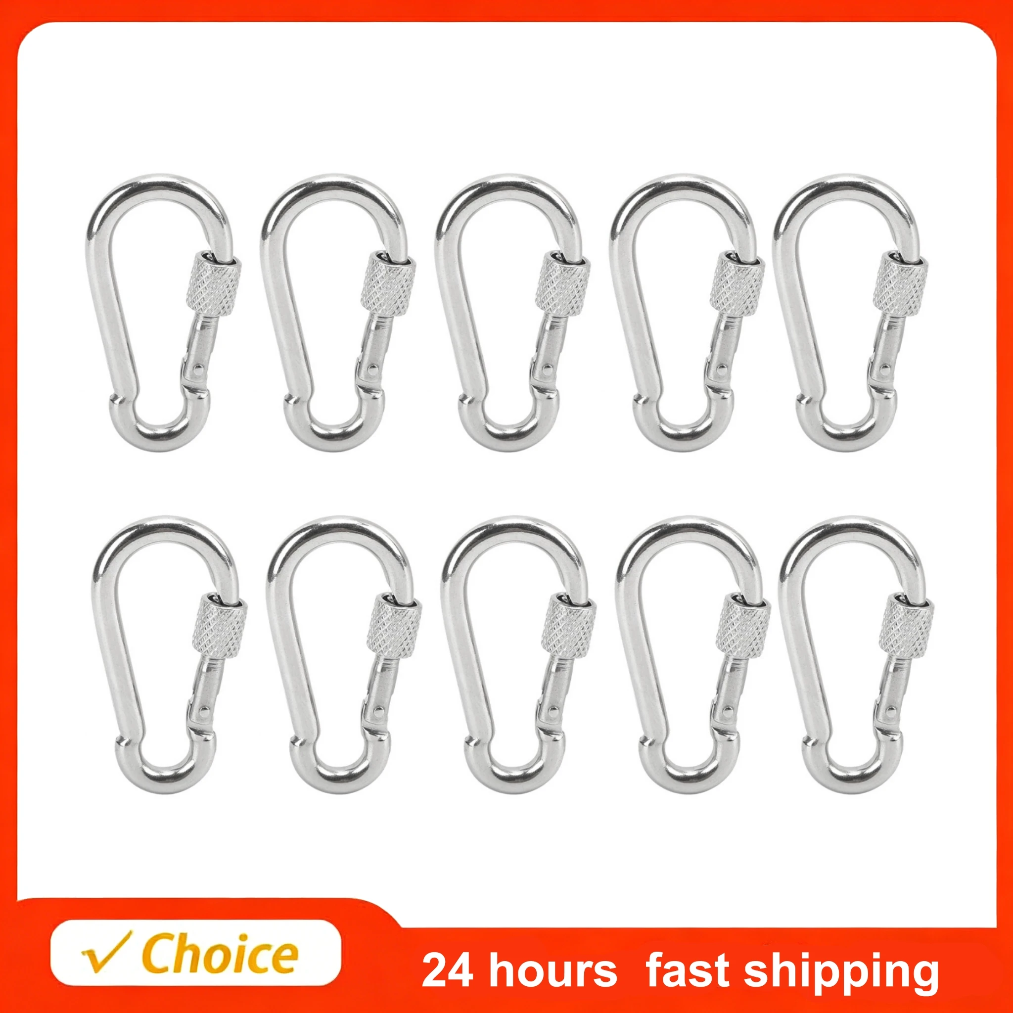 10Pcs Safety Rope Snap Hook Spring Carabiner M5 Stainless Steel Spring Carabiner Rope Hanging Buckle Accessories
