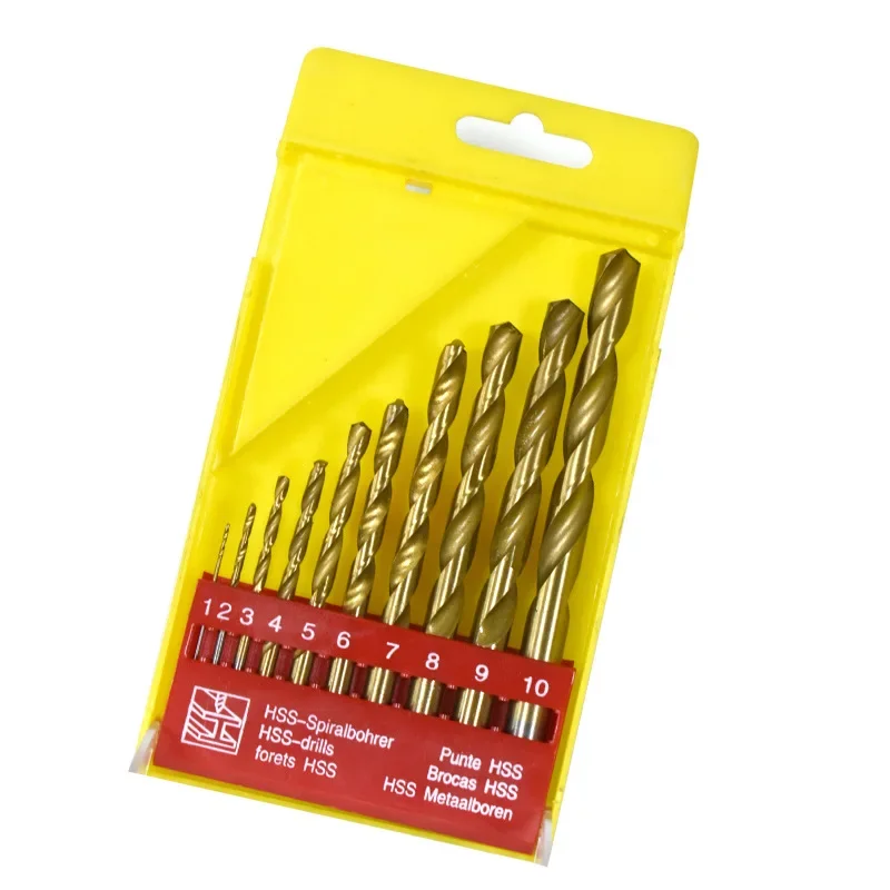 High Speed Steel Twist Drill Bit Set Titanium Coated Hole Saw Cutter Round Shank Gun Drill Bit Plastic Metal Woodworking Tools