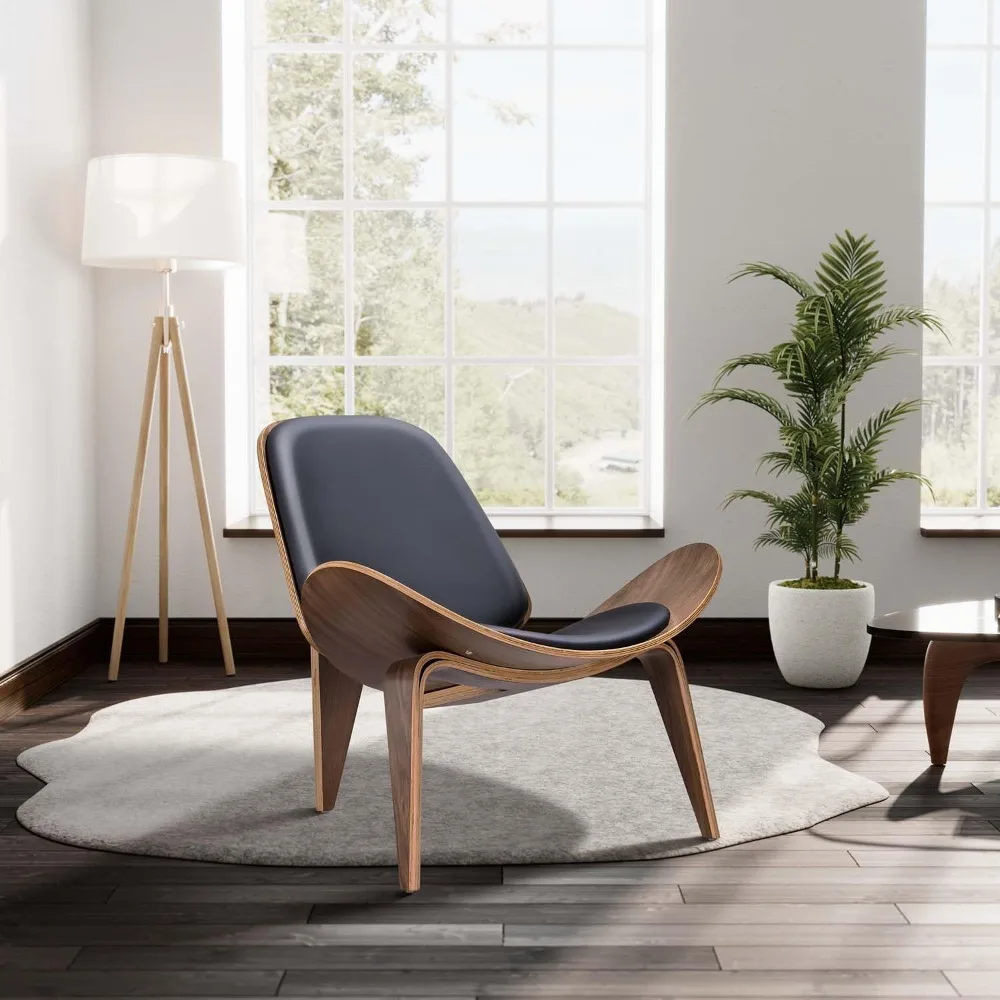 كرسي صالة حديث لمنتصف القرن، جلد PU، كراسي من الخشب الرقائقي ثلاثي القوائم بتصميم كلاسيكي من الخشب الصلب لغرفة المعيشة #2