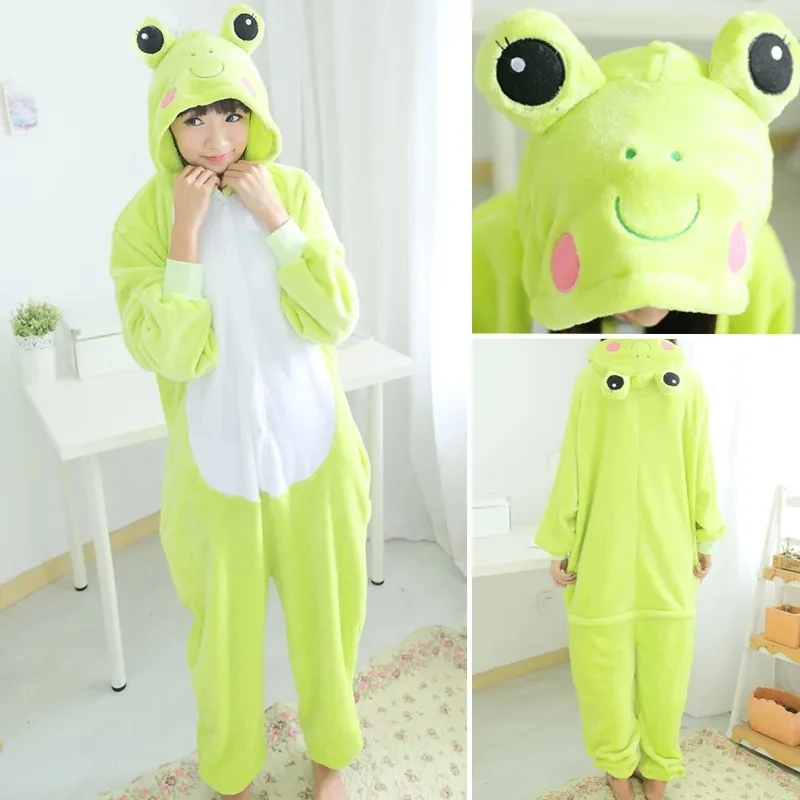 Winter Women Men Unisex Adults Penguin Cartoon Onesies Frog Bear Animal Cosplay Pajamas Set Flannel Sleepwear Halloween Costumes