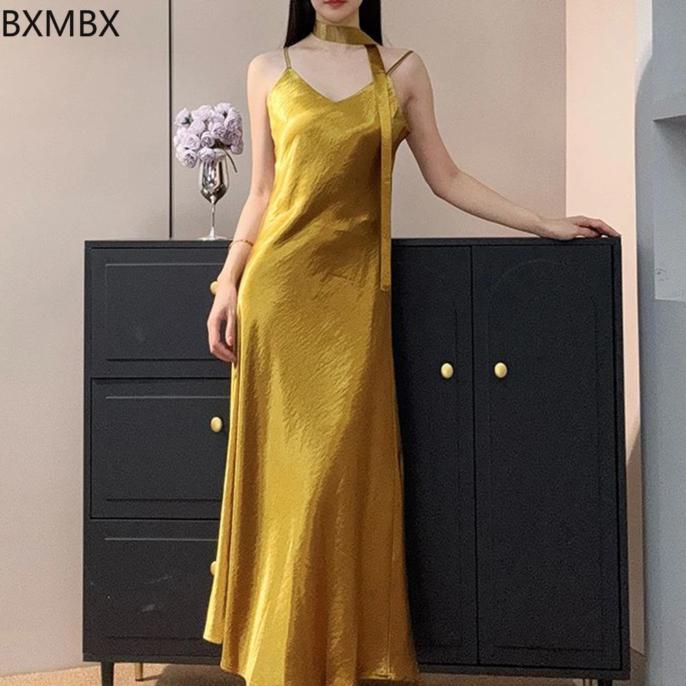 

[Shoulder strap adjustable] French suspender fishtail skirt summer ice cool satin light luxury high-end fishtail skirt