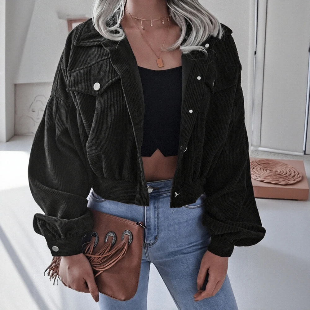 

Женская укороченная куртка с длинными рукавами и лацканами на пуговицах, простая повседневная легкая осенне-зимняя верхняя одежда