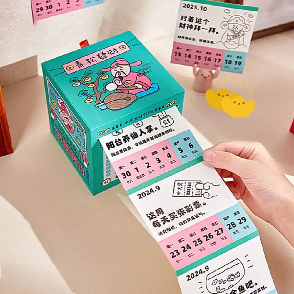 Desktop Decoration Cartoon Weekly Calendar Blessing Words Pull Type Fortune Desk Calendar Paper Mini Calendar Chinese New Year