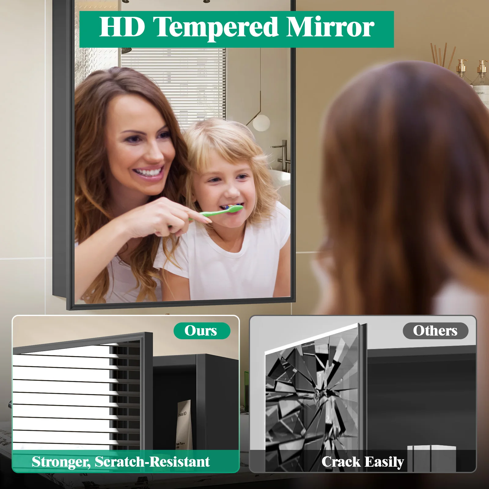 خزانة طبية للحمام باللون الأسود مع خزانة مرآة مثبتة على الحائط مقاس 16 بوصة × 22 بوصة #3