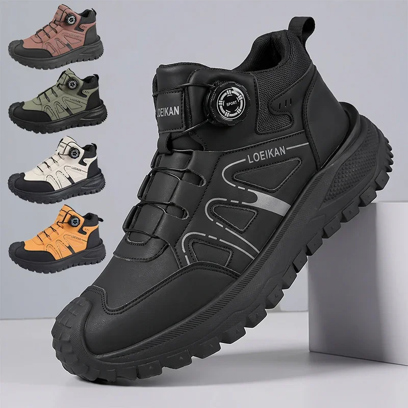 Men Women Rotating Buckle Casual Sneakers Mid Top Non‑slip Thick Sole Breathable Outdoor Couple Shoes