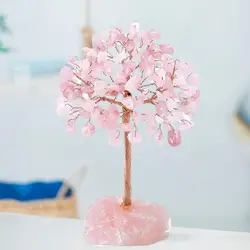 Rose Quartz Lucky Tree Good Meaning Handmade Home Decor with Base Faux Crystal Copper Wire Lucky Money Tree Home Decorations