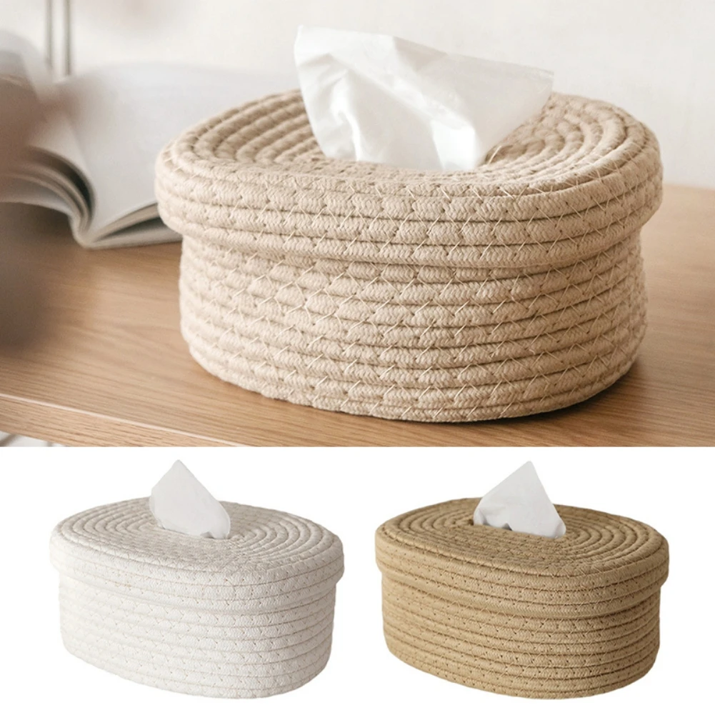 Simple Japanese-style cotton rope woven tissue box food storage box creative desktop storage box pumping paper box hand-washed