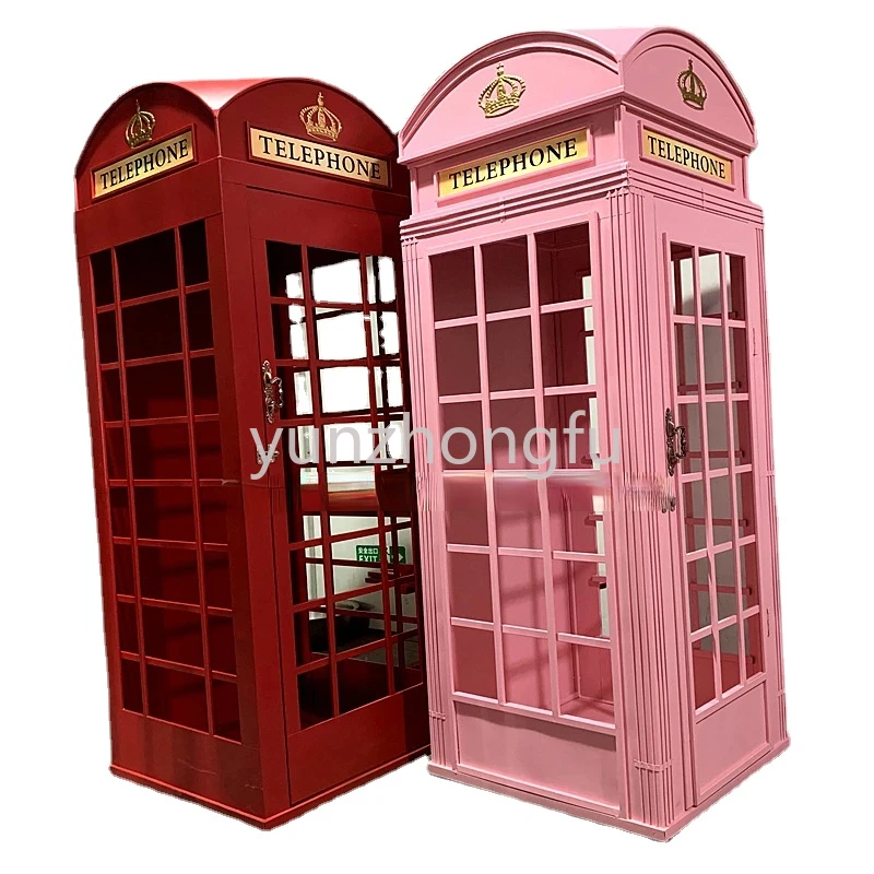 

LFB1646-1 Amazing Design Photo Props Baby Pink Telephone Booth Set with Artificial Flowers for Wedding Hotel Salon Decorations