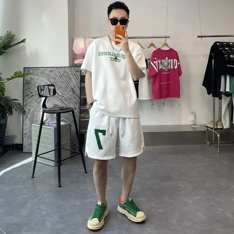 T-shirts Shorts Suits for Men Oversized White Workout Set Alphabet Man Sets Original Brands Xl Korean Two Piece Trends Costumes