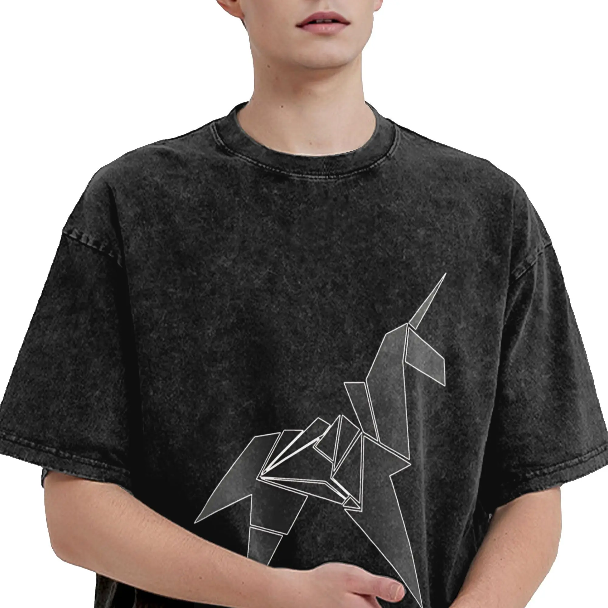 تي شيرت Blades Runners 2049 Origami Unicorn Katakana تي شيرت قطني مغسول كبير الحجم تي شيرت جديد للرجال والنساء ملابس الشارع الشهير تي شيرت #3