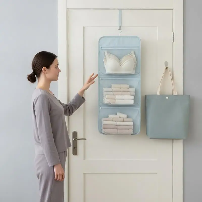 Hanging Closet Organizer Breathable Mesh Pockets Large Capacity Stores Bras Socks Underwear