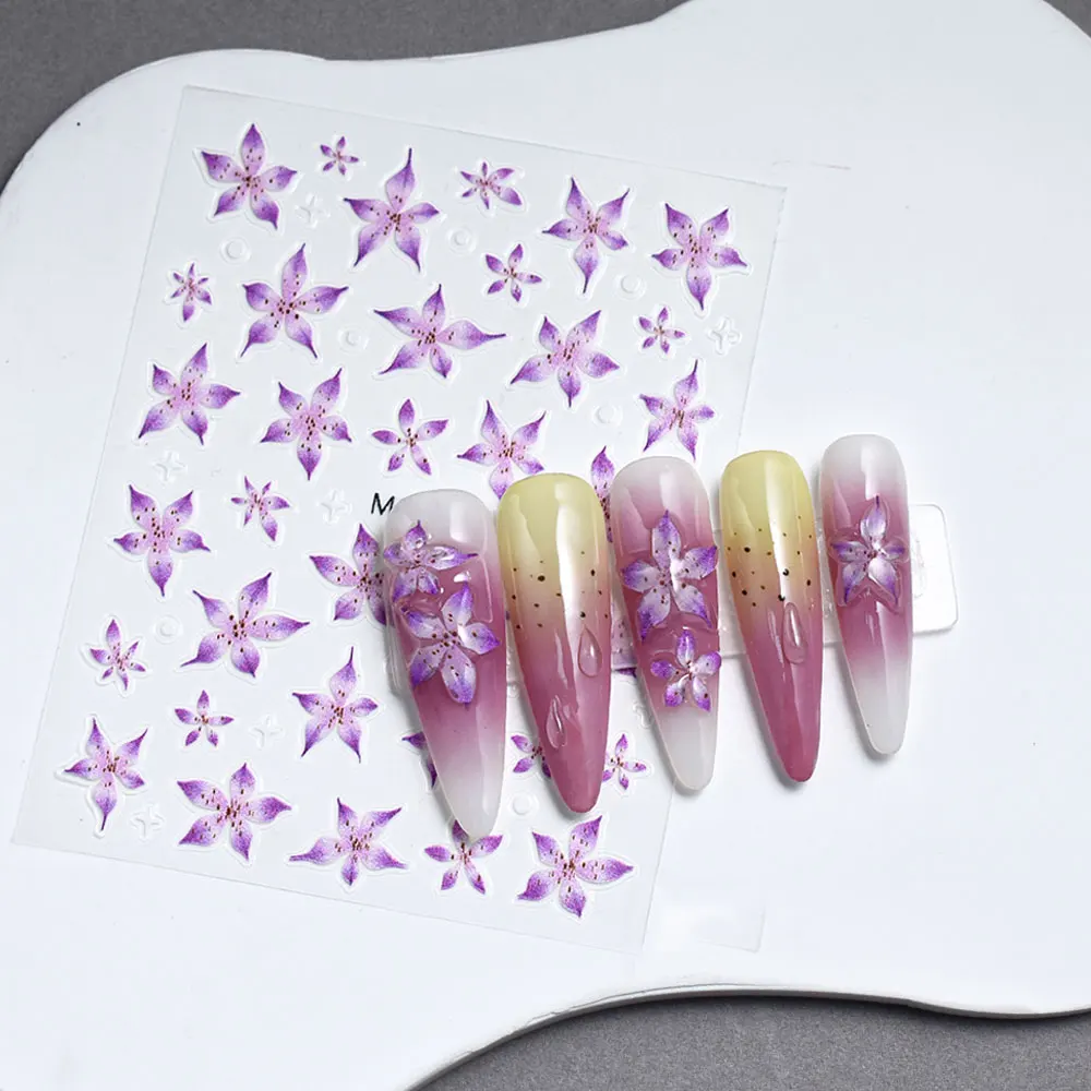 1 قطعة 5D تنقش زنبق مسمار ملصقات ذاتية اللصق هلام الشارات نقع قبالة مسمار الفن زينة القط العين البولندية صالون مانيكير تصاميم #2