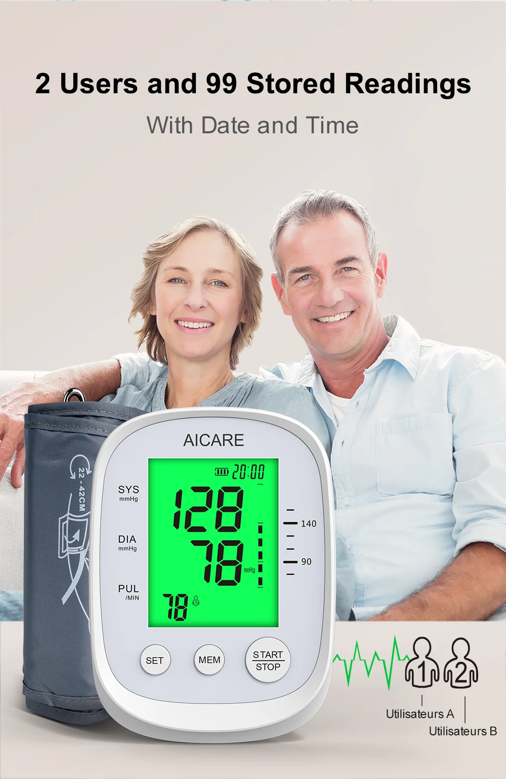 Englische Stimme Oberarm Automatische Blutdruckmessgerät Hochpräzise BP-Monitore Hintergrundbeleuchtete LED 3 Farben Digitales Blutdruckmessgerät – Detail 9