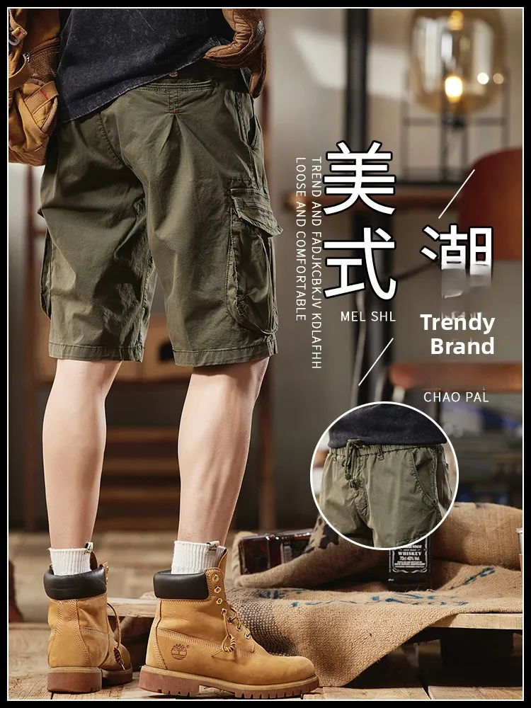 

Loose Fit American Sle Workwear orts Men's Summer Casual mid Waist Five-Quarter Length Breathable Cotton Blend Pants